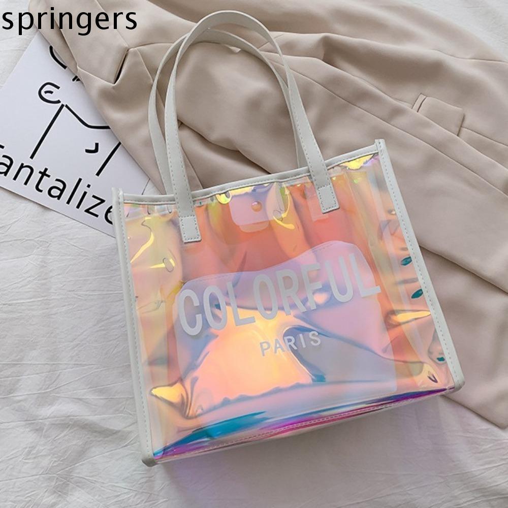 SPRINGERS สไตล์เกาหลีแบบ กระเป๋าถือพีวีซีเลเซอร์ ฤดูร้อนฤดูร้อนฤดูร้อน จุได้มาก กระเป๋าสะพายไหล่กันน้ำ แฟชั่นสำหรับผู้หญิง ถุงใต้วงแขน กระเป๋าชายหาดแบบพกพา เทศกาลสงกรานต์ ราคา 258 บาท*ส่งฟรี
