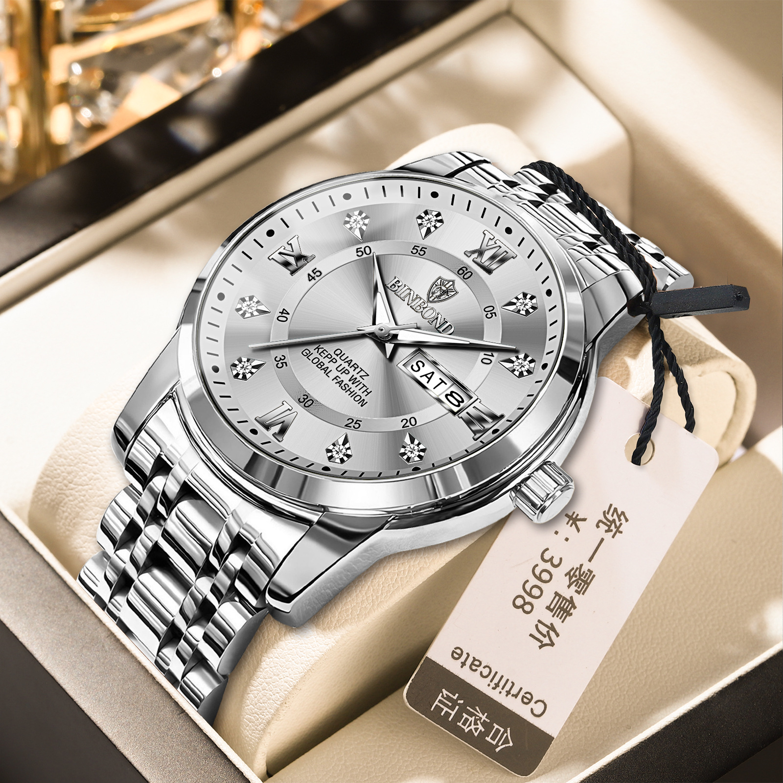 BINBOND 2024 đồng hồ chính hãng cho doanh nhân nam thời trang không thấm nước đèn ban đêm lịch kép hiển thị Đồng hồ nam