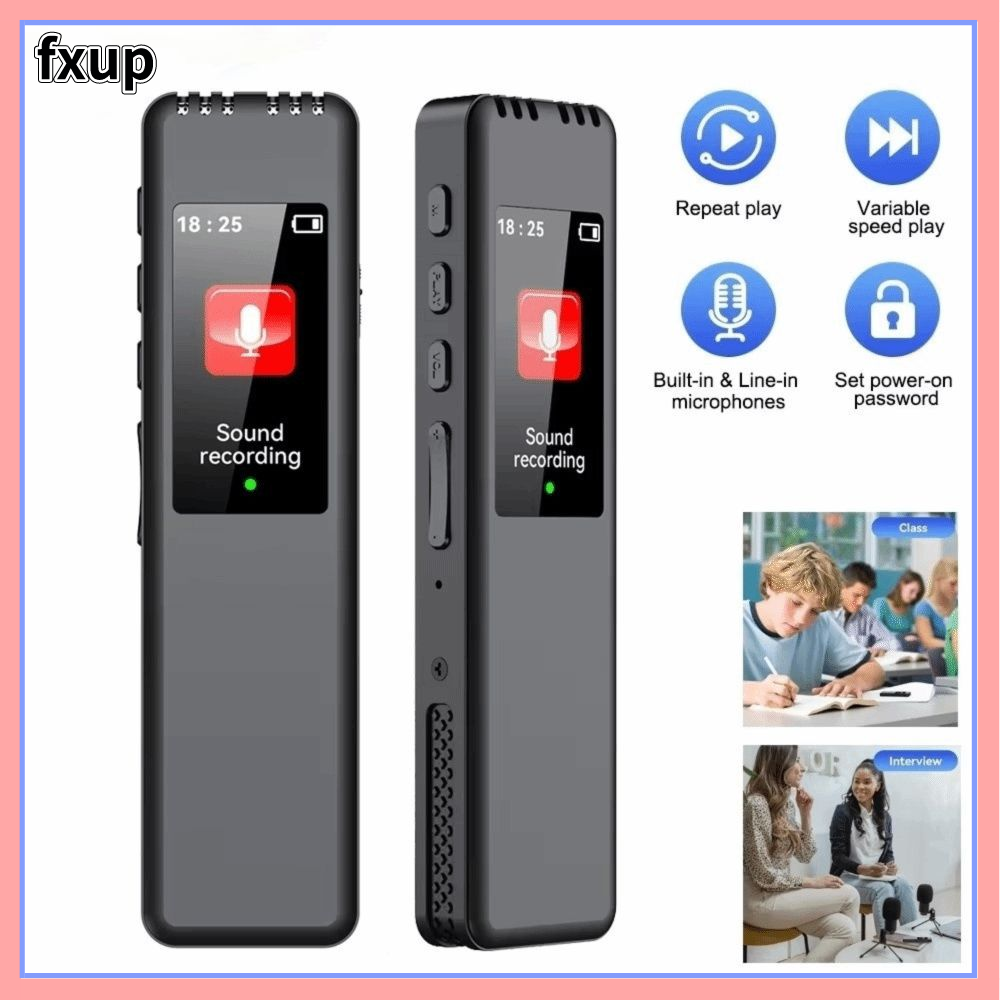 FXUP Di động Bút ghi âm kỹ thuật số Hỗ trợ tối đa thẻ 128GB Ghi âm 1536Kbps Máy nghe nhạc MP3 Chất lượng cao Thẻ TF tương thích Máy ghi âm Phỏng vấn việc làm