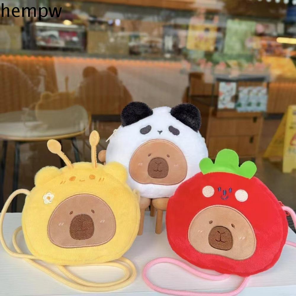 HEMPW Dễ thương Túi đeo chéo capybara Băng chéo Gấu trúc Túi đeo vai vải nhung lông Túi đựng đồ Dâu tây Ví trẻ em hoạt hình Trẻ em