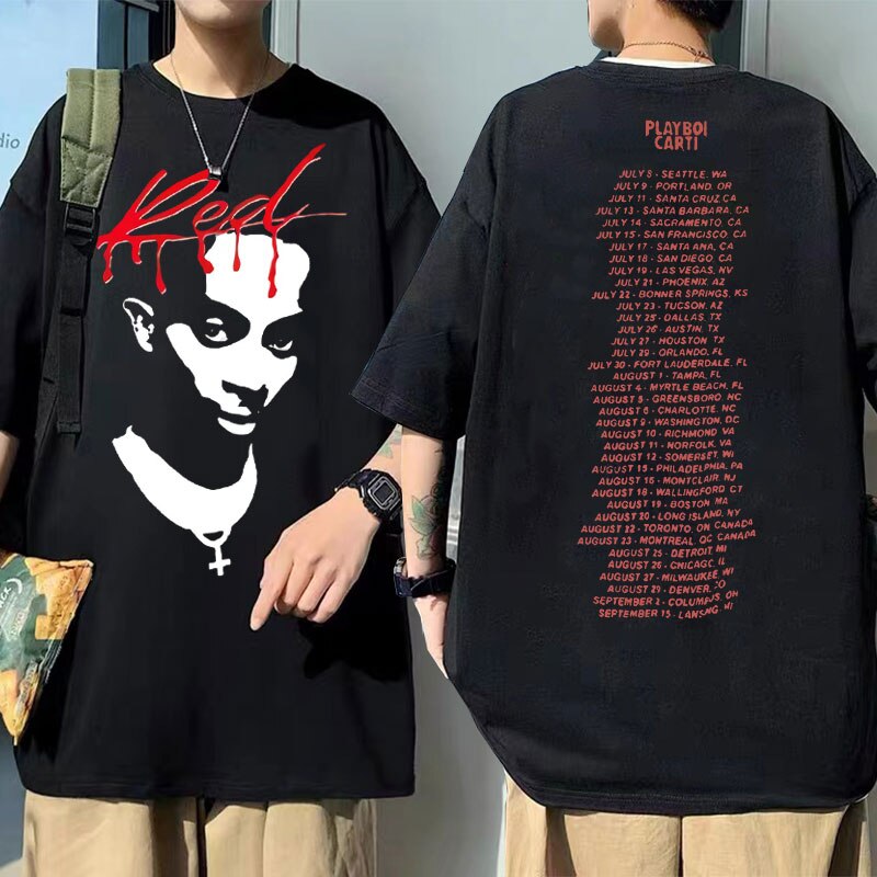 Playboi Carti Music Album Red Letter Logo Print Tshirt Vintage 90S Mens Rap Hiphop Tshirt Men Women Harajuku Tees CottonSize:XS-4XL-6XL