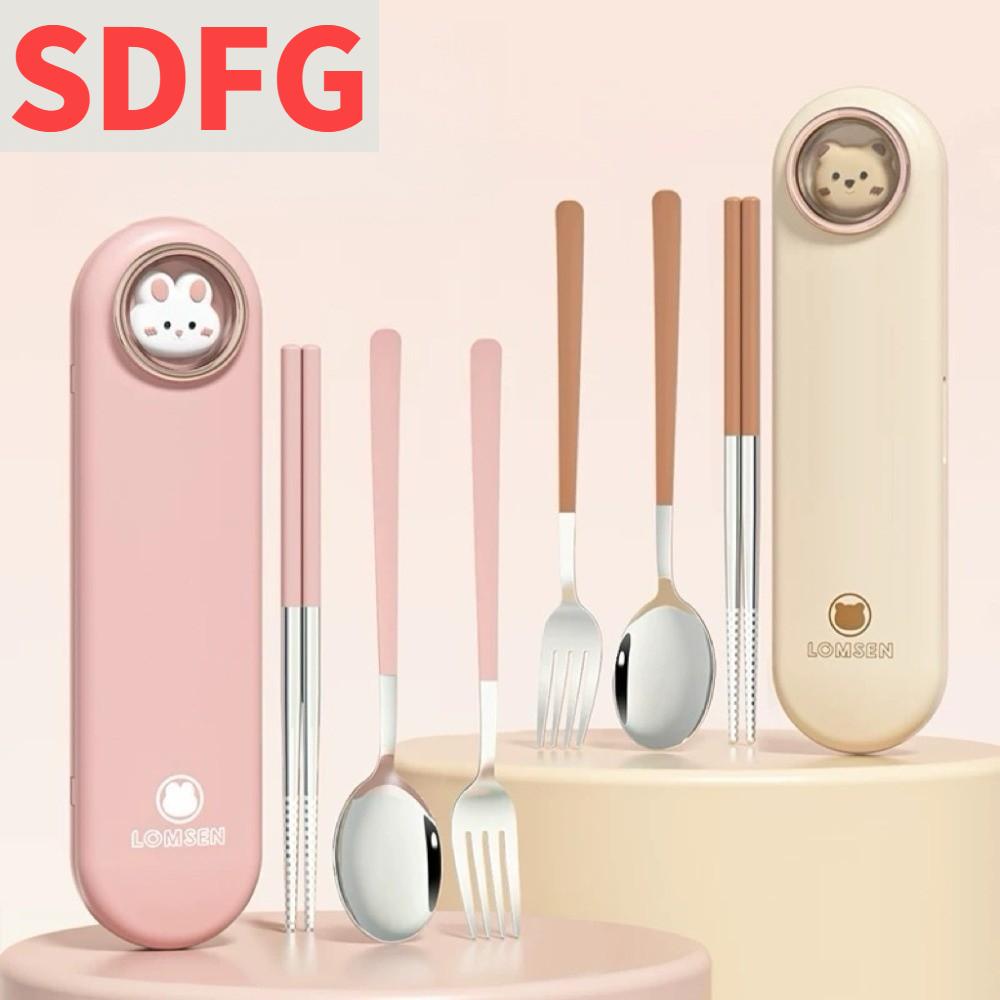 SDFG 3pcs 304 สแตนเลส ชุดช้อนส้อมแบบพกพา พร้อมกล่องเก็บของ เกรดอาหาร ชุดตะเกียบ ช้อน ส้อม ทำความสะอาดง่าย ป้องกันการสั่น ชุดเครื่องใช้บนโต๊ะอาหารสำหรับการเดินทาง โรงเรียน ราคา 259 บาท*ส่งฟรี
