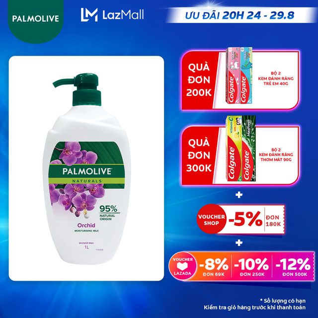 [Ưu đãi 20H 24.8 - 29.8_Áp voucher Colgate 5% + voucher LZD 8%]Sữa tắm Palmolive chiết xuất Sữa và Hoa Phong Lan Đen 1L