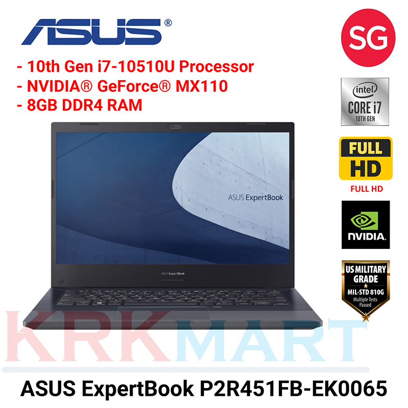ASUS ExpertBook P2451FB-EK0065R / i7-10510U / 8GB RAM / 512GB PCIE SSD / MX110 2GB VRAM / 14” FHD / Wifi 6 / Win10 Pro / Backlit Keyboard / 3 Years local-onsite warranty