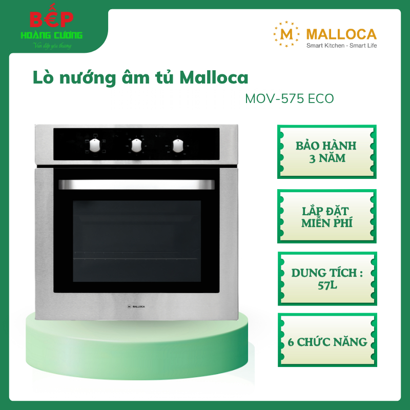 Malloca MOV-575 ECO – Lò nướng âm tủ – Chức năng ECO tiết kiệm năng lượng – Dung tích 57L - CHB