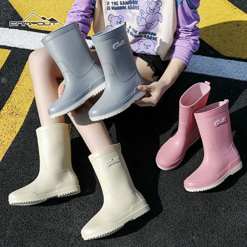 【CAMPOUT】Japanese high-top rain boots, women's mid-top fashionable waterproof rain boots that can be worn outside