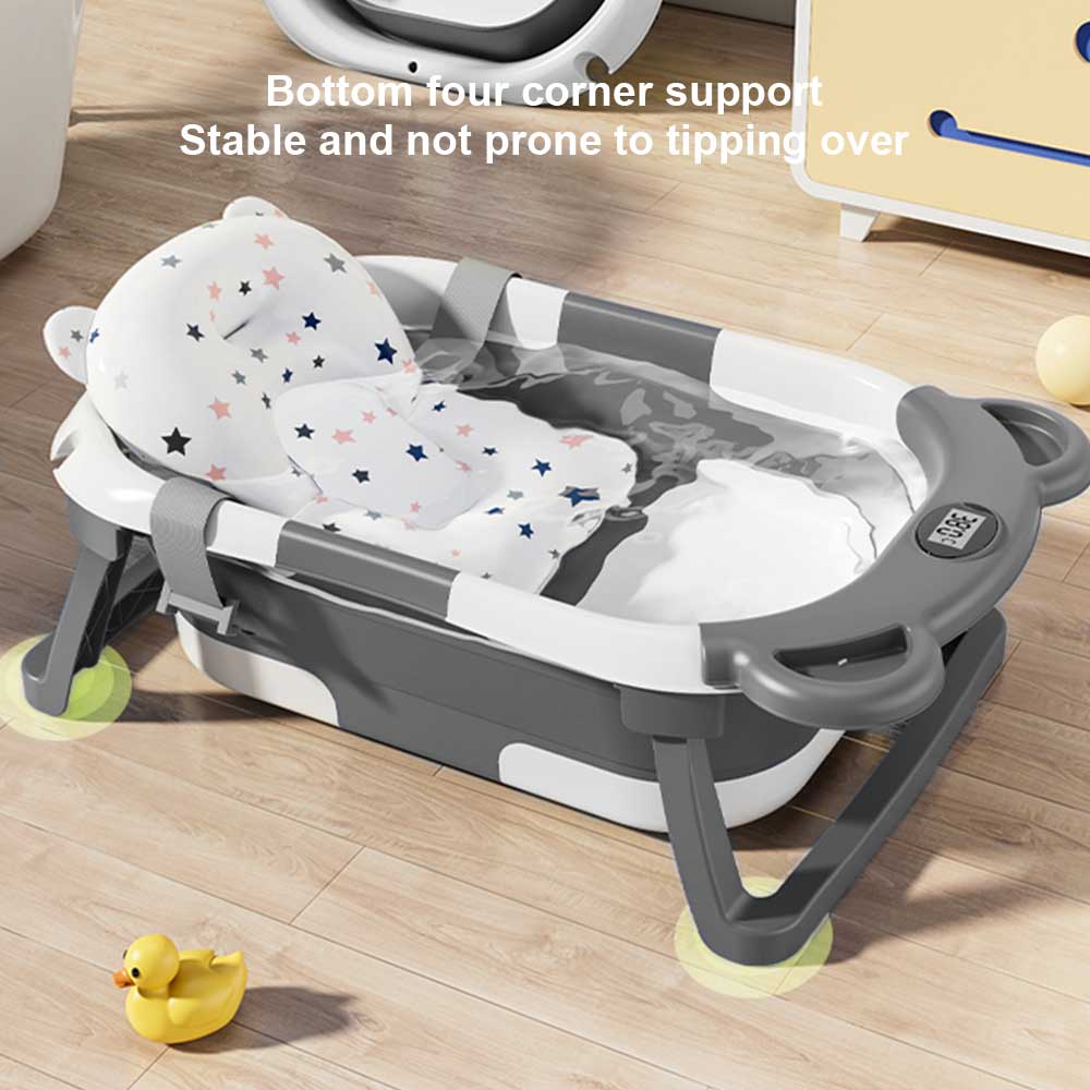 Baby Foldable Bathtub with Temperature Sensor - Portable Baby Bath for Newborns and Toddlers