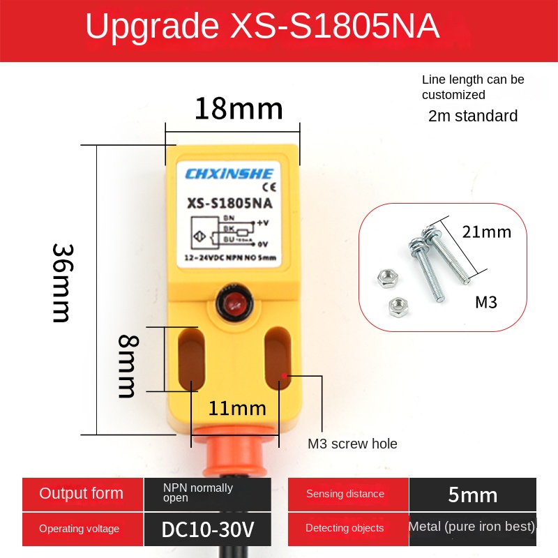 Cảm Biến Vuông SN04-N, NPN/PNP, 5-24V, 4mm - Phát Hiện Kim Loại Chính Xác, Đầu Ra Linh Hoạt, Kim Loại Bền Cho Tự Động Hóa - Npn XS-S1805NA ThgMở