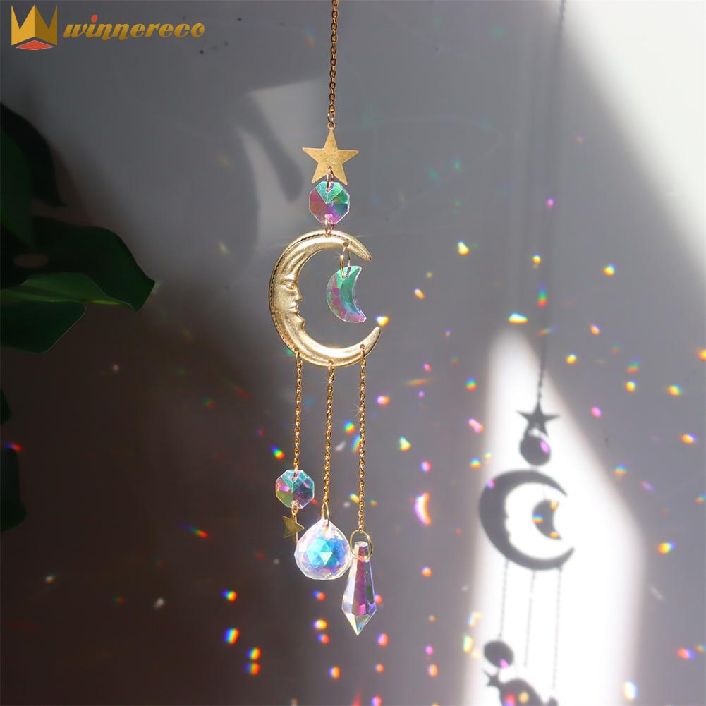 Wind Chime Light Catcher Hanging Ornament Diamond Pipa Crystals Moon Prism