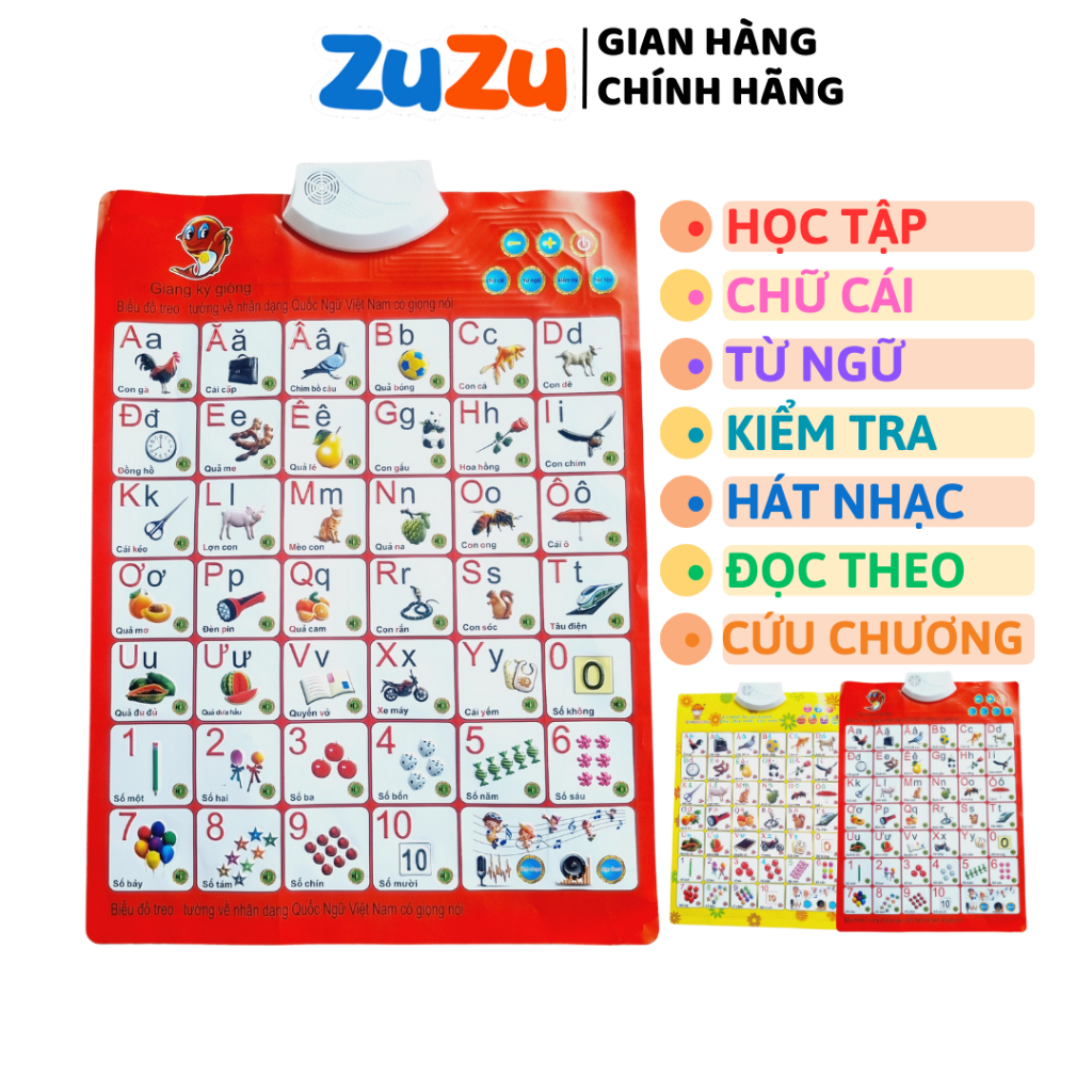 Bảng chữ cái và chữ số Tiếng Việt điện tử nói treo tường ZuZu