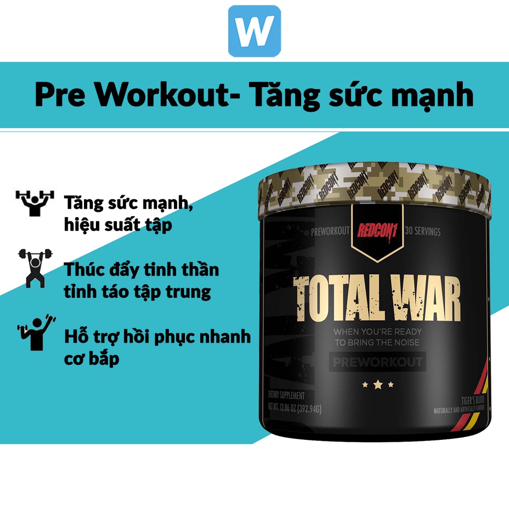 Pre-Workout Tăng Sức Mạnh Tăng Thể Lực Total War 30 lần dùng