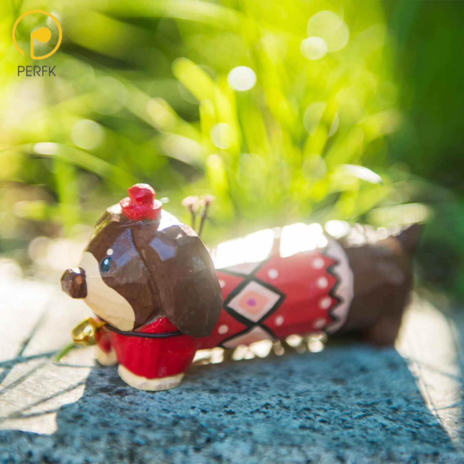 Perfk Carving Dog Statue Hand Curved Puppy Sculpture Gift Collection Miniature Figurine for Desk Xmas Birthday Window ราคา 138 บาท*ส่งฟรี