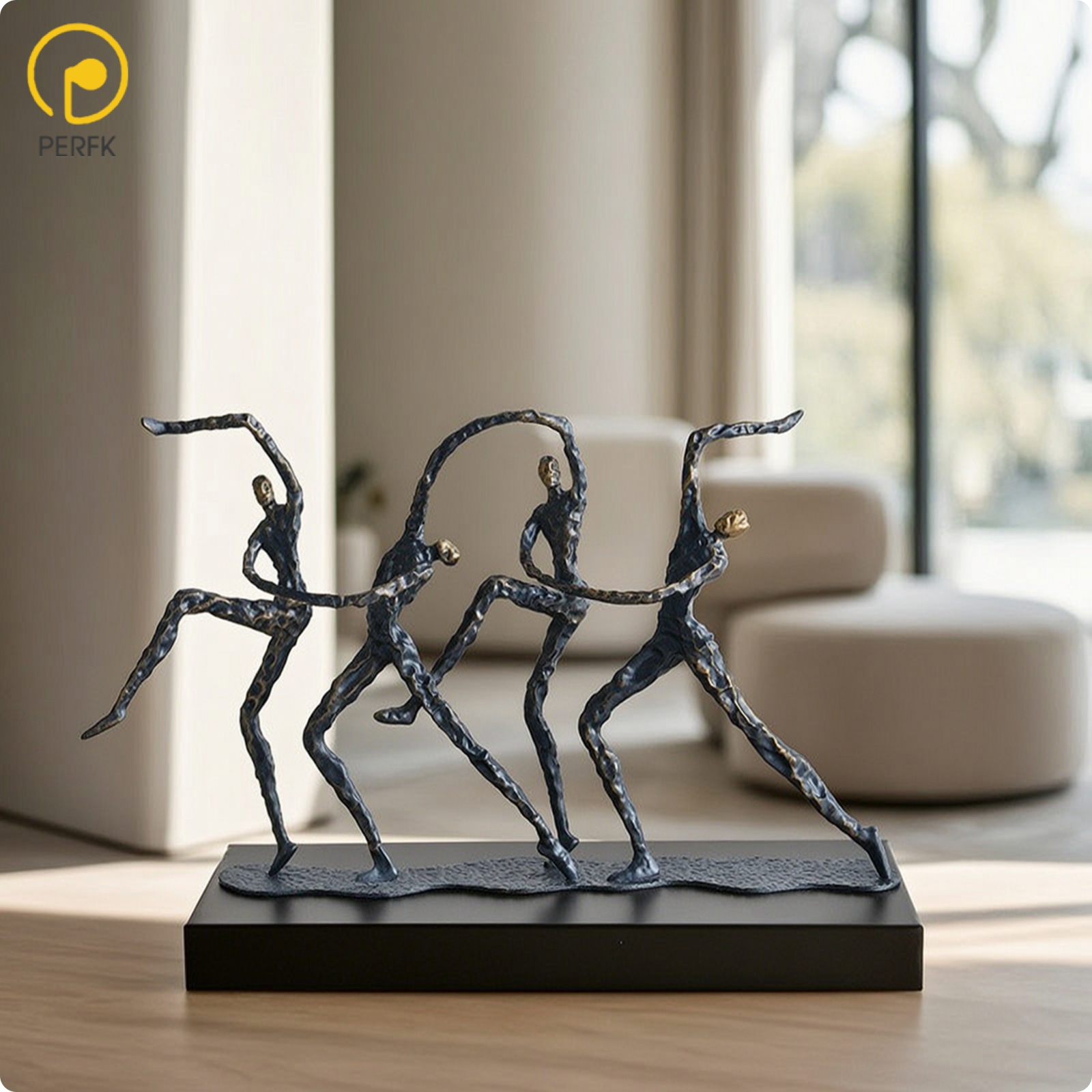 Perfk Tabletop Gymnast Sculpture with Base Geometric Gymnast Sculpture Modern Statue with Gold Cube Base Contemporary for Entryway, Office, Bookshelf ราคา 11,543 บาท*ส่งฟรี