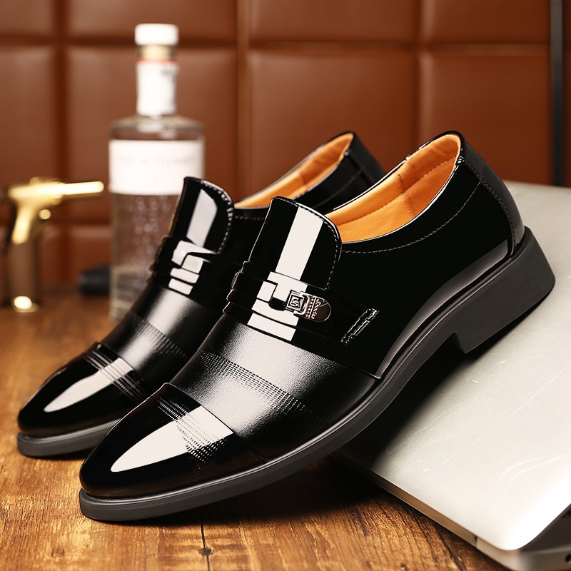 2023 2021 Mới Ẩn Gót 6Cm Giày Giày Đầm chất liệu da bóng Giày Nam Kiểu slip on Giày Kinh Doanh Giày công sở Nam Giới da thời trang Chính Thức Giày Dép