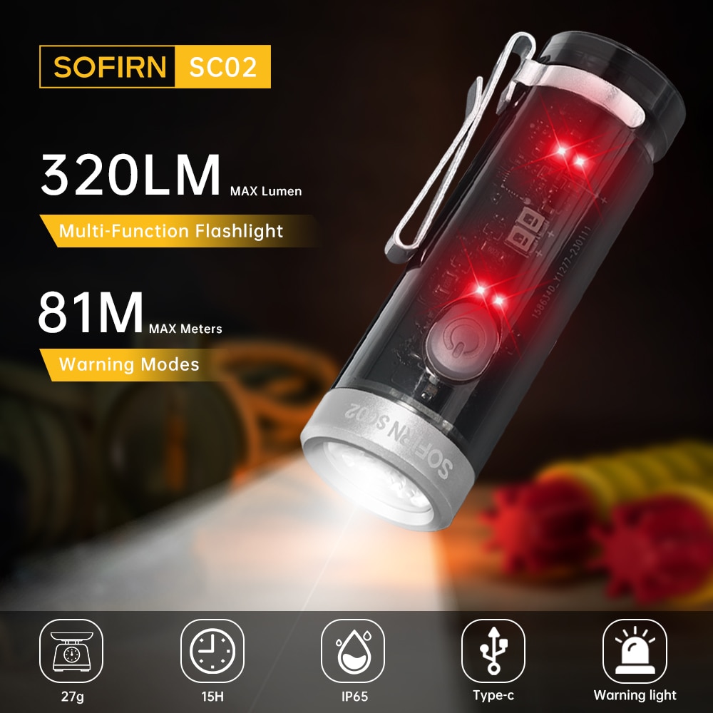 orfvqu98 New Sofirn SC02 Mini EDC 330lm 90 CRI LED Torch USB C Rechargeable Flashlight Keychain Lamp Sidelight with RGB Indicator
