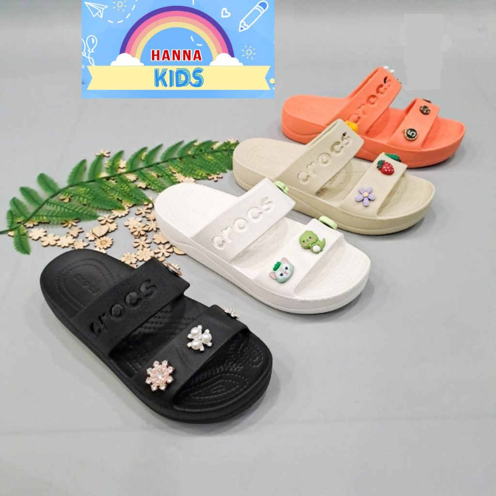  Dép Cross Nữ 2 Quai Ngang Dập Chữ Xăng Đan Lê Cros Baya Platform Sandal 3cm Croc HannaKids chống trơn trượt êm chân hàng xuất khẩu 