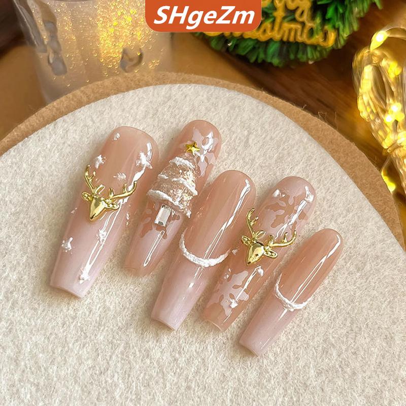 [COD] SHgeZm 10pcs Giáng sinh Tuần lộc vàng bạc hợp kim kim loại móng tay nghệ thuật móng tay móng tay phụ kiện tự làm trang trí móng tay cung cấp quyến rũ