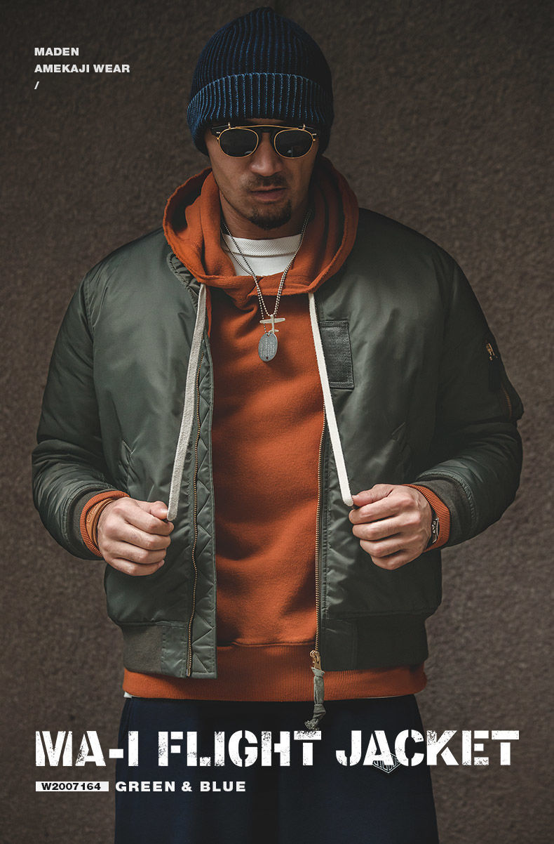 Madden Workwear   American R Army Green MA-1 Short Flight Jacket Warm Thick Cotton Coat for Men Trendy · v4