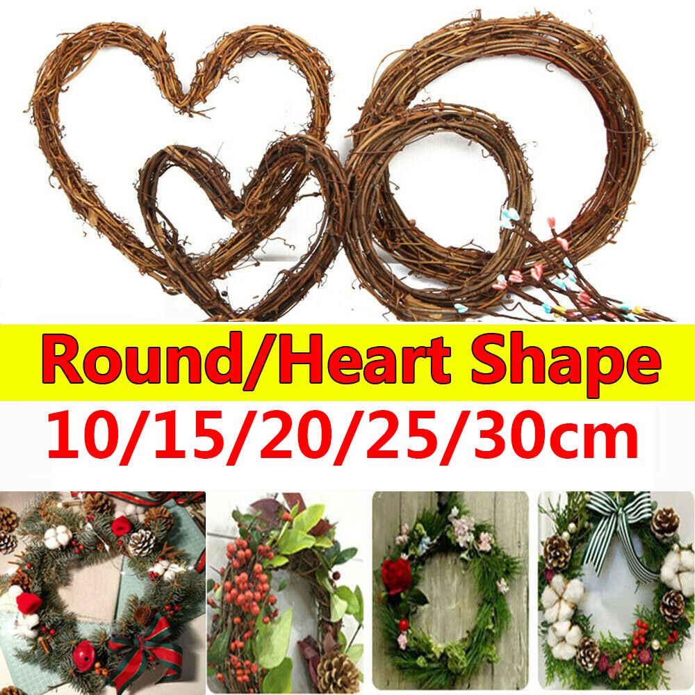 SR2N 10-30CM Thủ công DIY Đồ trang trí cho bữa tiệc Xmas Trang trí giáng sinh Cửa sổ treo Hình tròn / hình trái tim Wreath Wicker Vòng hoa mây Cầu mây