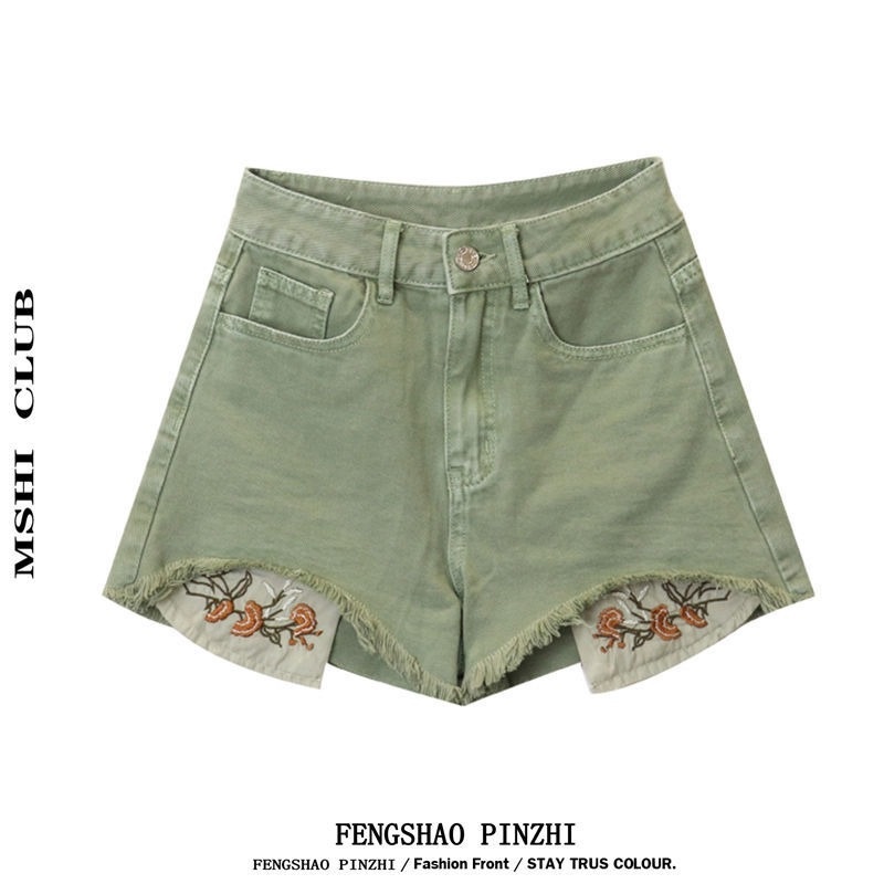 COD Quần Short Denim Ống Rộng Thêu Họa Tiết Cổ Điển Thời Trang Mùa Hè Cho Nữ FHDDF