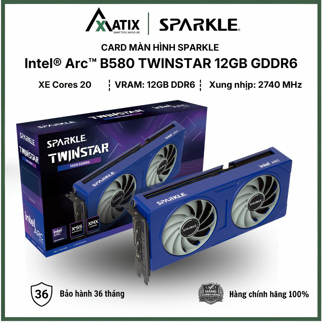 Màn hình máy tính chuyên dụng Card Intel Vga Sparkle Arc B580 Twinstar 12Gb Gddr6 chính hãng - Bảo hành 36 tháng Giá 13,990,000 Đồng*Miễn phí vận chuyển