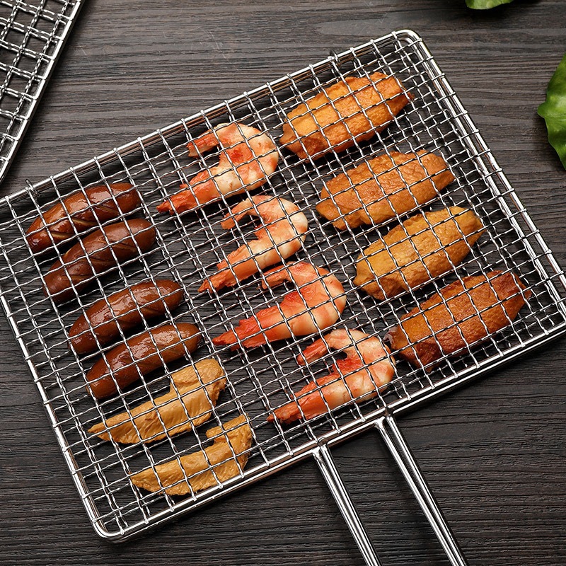 [Happy BBQ] Thickened Square Stainless Steel Grilled Fish Clip Household Barbecue Wire Commercial Grid Outdoor Supplies Barbecue Tools Plywood