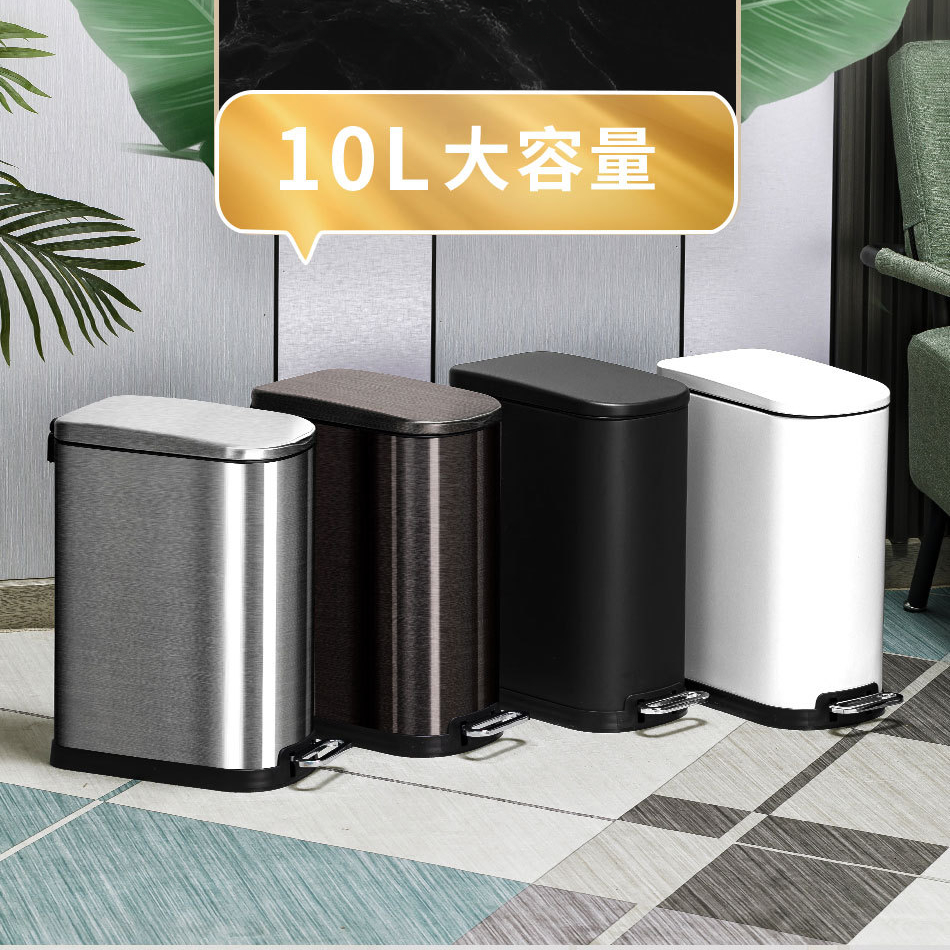 Scandinavian Stainless Steel Trash Bin Kitchen Living Room Large-capacity Office Rubbish Can 10L Slow-fall Mute Keep Open Lid Garbage Can ราคา  2,769 บาท*ส่งฟรี