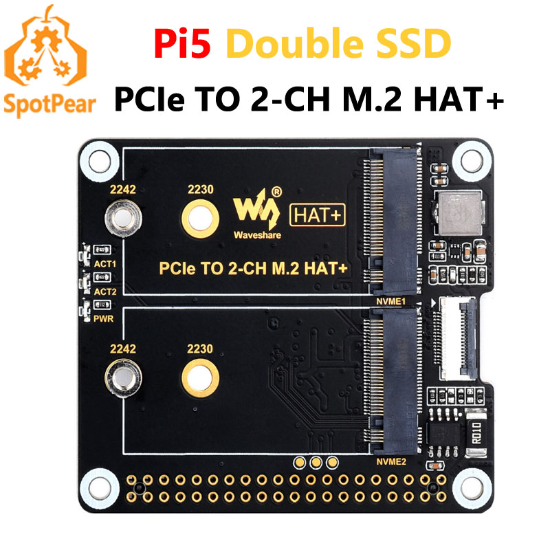【Digital Tradin】 Raspberry Pi 5 to M.2 NVMe Dual SSD -TO-2-CH-M.2-HAT+ Board Pi5 Double(NOT Support BOOT from NVME SSD