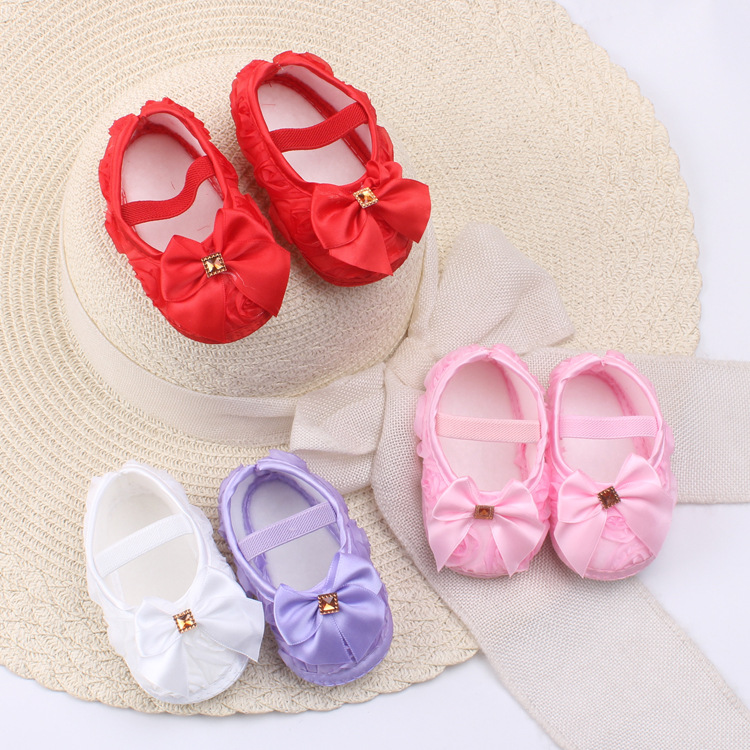 Spring and Autumn New Girls Anti Slip Walking Shoes Cute Bow Baby Soft