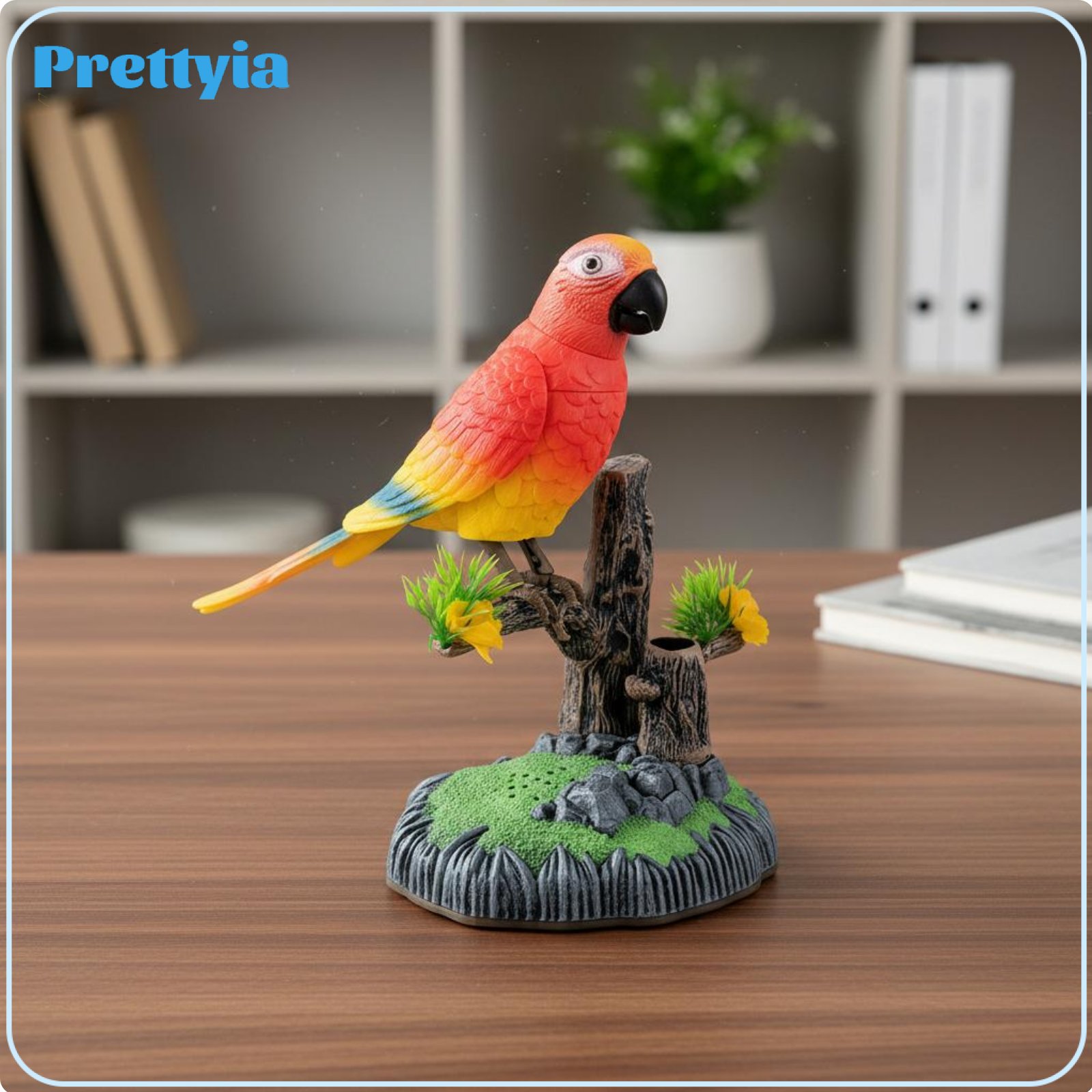 Prettyia Chirps and Moves Sound Activated Parrot Toy Twofold Function Moving Bird on Branch Statue for Office ราคา 9,962 บาท*ส่งฟรี
