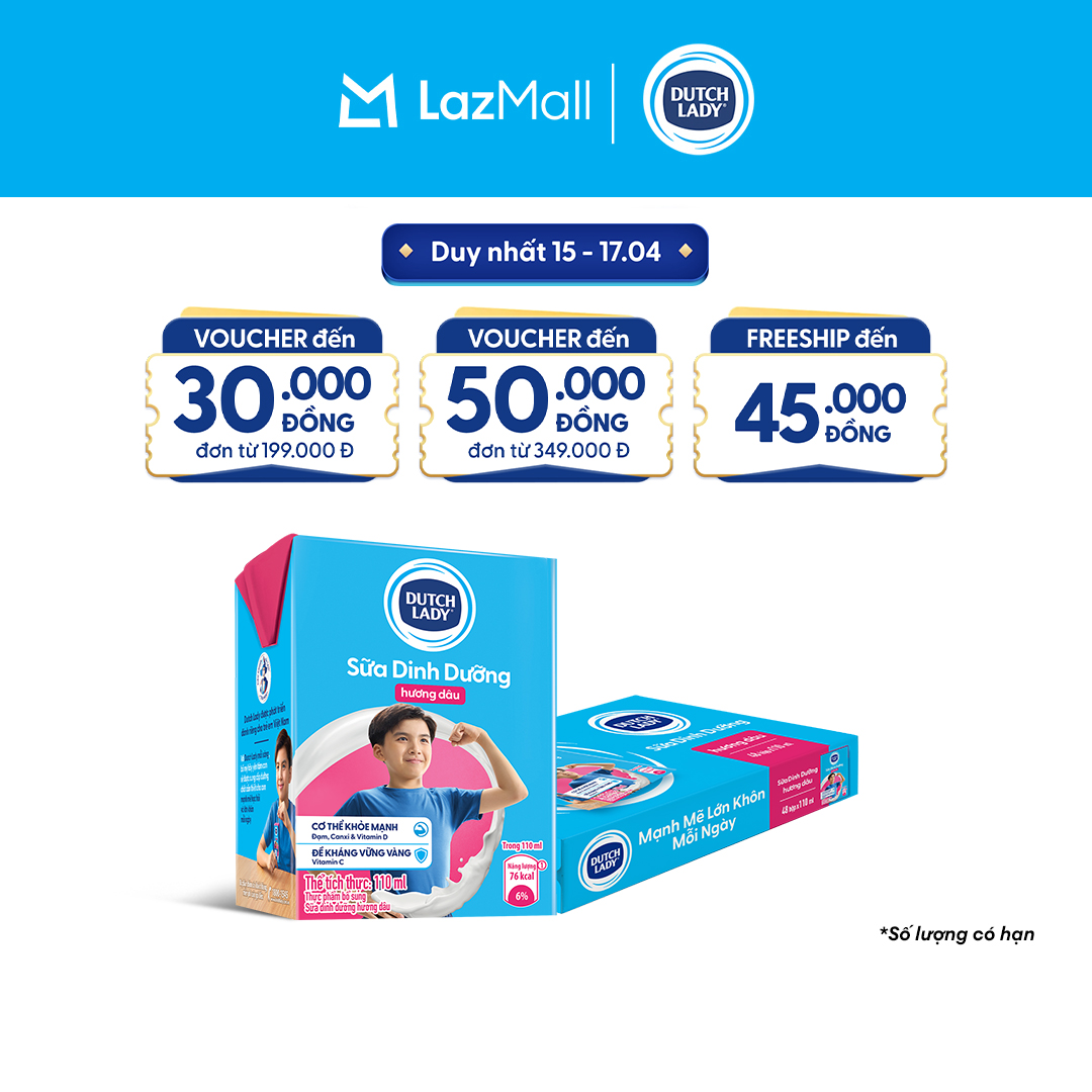 Thùng 48 Hộp Sữa Dinh Dưỡng Dutch Lady Cô Gái Hà Lan Hương Dâu 110ml (48x110ml)