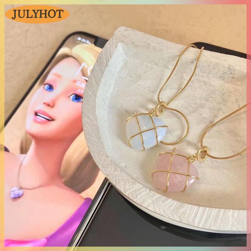 JULYHOT Thời trang OPAL tim Vòng cổ pha lê lâu đài Vòng cổ cho phụ nữ cô gái Rose Quartz Barbie Vòng cổ trang sức phụ kiện Quà Tặng
