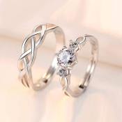 925 Silver Diamond Couple Wedding Rings, Adjustable, Fashion Jewelry