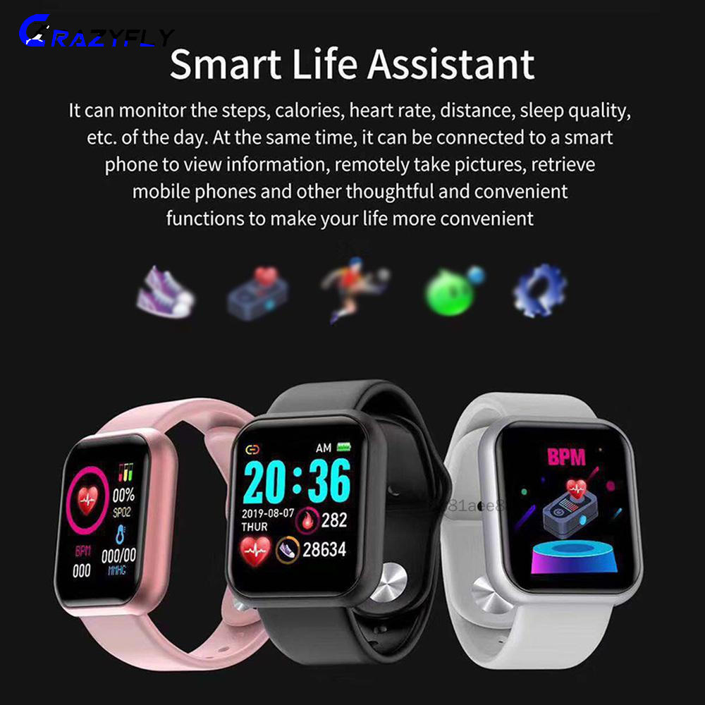 Crazyfly Y68 Smart Watch Women D20 Pro Men Smartwatch for Apple IOS Android Heart Rate Monitor Blood Pressure Sports Tracker Wristband CF-MY - Jenama Crazyfly Harga 25 Ringgit*Penghantaran Percuma