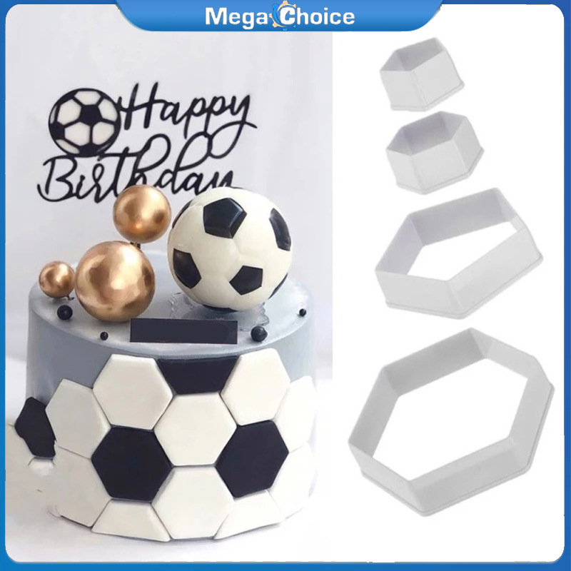 MegaChoice【100%Original】4pcs Soccer Pattern Cake Cookie Molds Cutters Diy Hexagon Fondant Moulds Cake Decorating Tools ราคา 31 บาท*ส่งฟรี