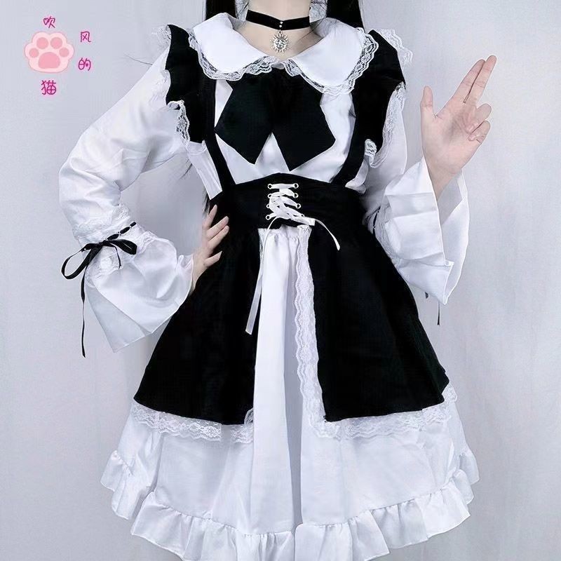 Nữ màu đen trắng cosplay Lolita váy hầu gái lỏng ôm vừa công chúa trang phục hầu gái