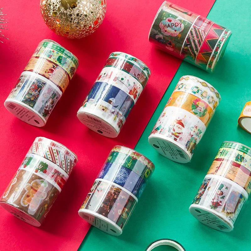 4pcs Christmas Carnival Masking Washi Tape Retro Festival art Decorative Adhesive Tape Diy Scrapbooking Sticker Label Stationery e36cj