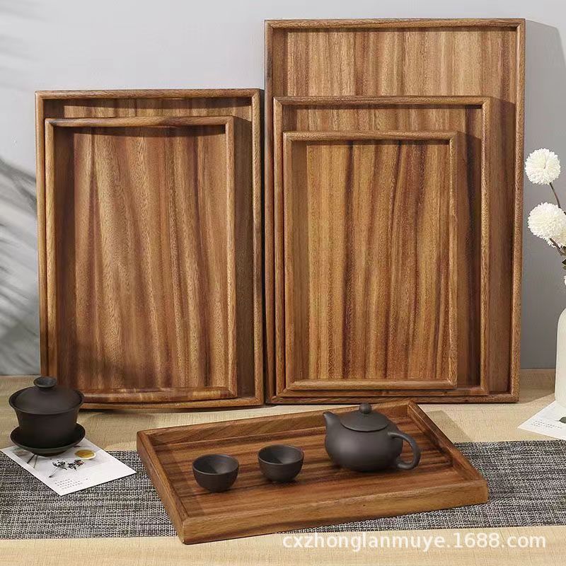 Óc Chó phong cách Trung Quốc gỗ đặc Khay hình chữ nhật bằng gỗ Bộ ấm trà ngăn để cốc Dim Sum tấm lưu trữ tấm hộ gia đình đĩa ăn tối holderditing