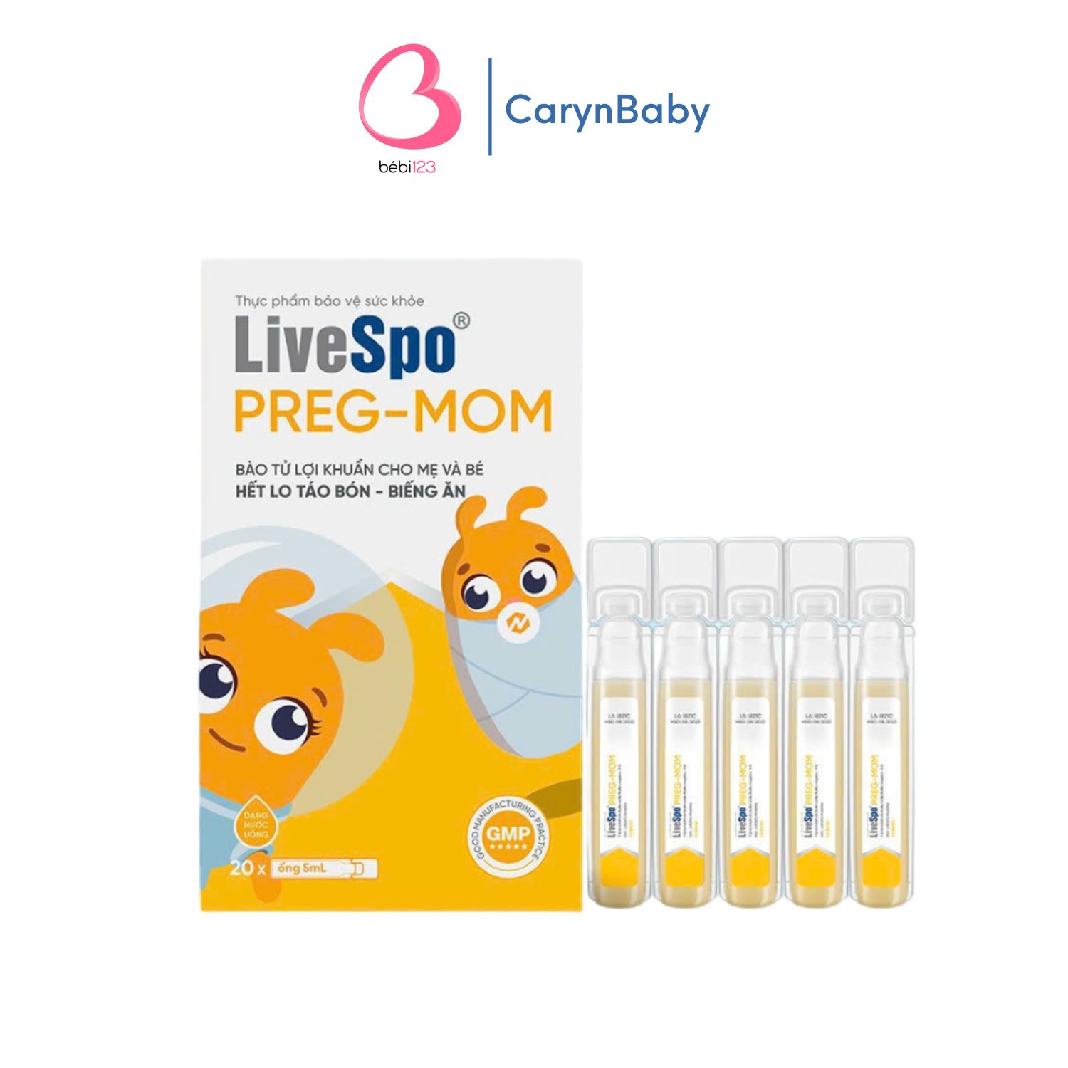 [CHÍNH HÃNG] Men vi sinh LiveSpo PREG-MOM (Hộp 20 ống) 3 Tỷ Bào tử lợi khuẩn giảm Táo bón, Biếng ăn Bebi123shop