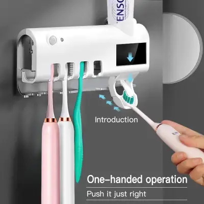 UV Toothbrush Sterilizer Holder Auto Toothpaste Dispenser Bathroom Wall-Mounted Disinfection Toothbrush Holder