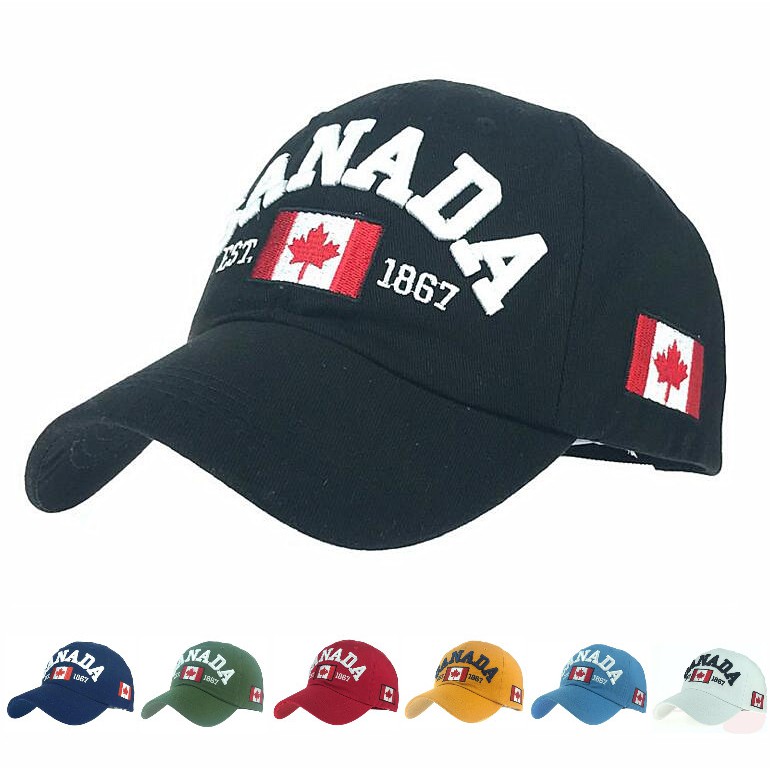 Unisex cờ Canada bông mũ bóng chày lá phong thêu Nam Nữ điều chỉnh Mũ Lưỡi Trai