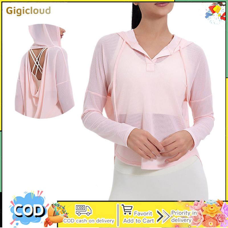 Women's Sweatshirt Mesh Workout Hoodie Long Sleeve Breathable Moisture Wicking Running Workout Sports Tops ราคา 549 บาท*ส่งฟรี