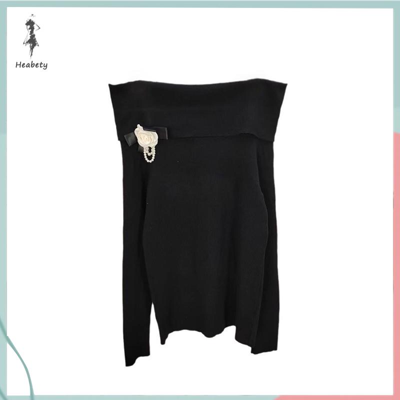 FUJIAS2🦋 Mùa Thu Mới Tắt Vai Dài Tay Áo Dệt Kim Áo Len Phụ Nữ 3D Hoa Tops