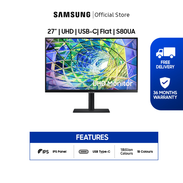[Pre-order] [Bulky] Samsung 27 UHD Monitor with IPS panel and USB type-C / 36 Months Warranty / LS27A800UJEXXS [Ship from 3 Jan 2022] Singapore