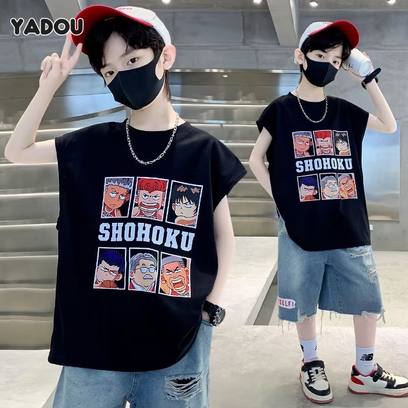 YADOU Boys' sleeveless vest, medium and large children's clothing, sports thin and handsome T-shirt ราคา 158 บาท*ส่งฟรี