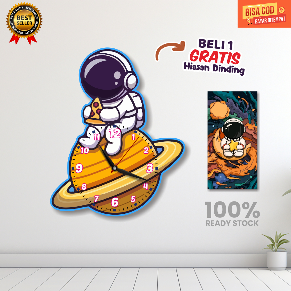 Grosir jam dinding Beli 1 GRATIS 1 hiasan dinding/jam dinding anak Tema Astronot/jam dinding anak karakter/jam dinding anak aesthetic