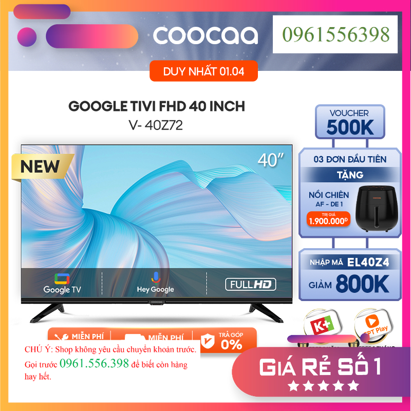 Smart Google Tivi HD Coocaa 40 Inch Tivi - Model 40Z72 .