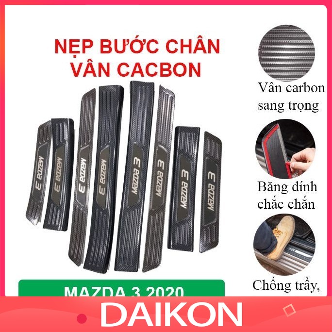 Ốp bậc cửa, nẹp bước chân Mazda 3 2020 vân cacbon chống trầy  trang trí xe - DAIKON