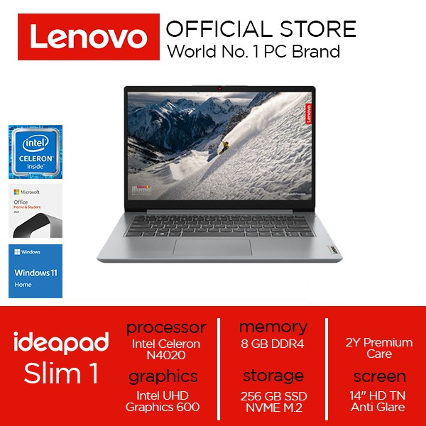 IDEAPAD SLIM 1 CEL N4020|8GB|256GB|14"|W11+OHS Harga  4,528,800 Ringgit*Penghantaran Percuma