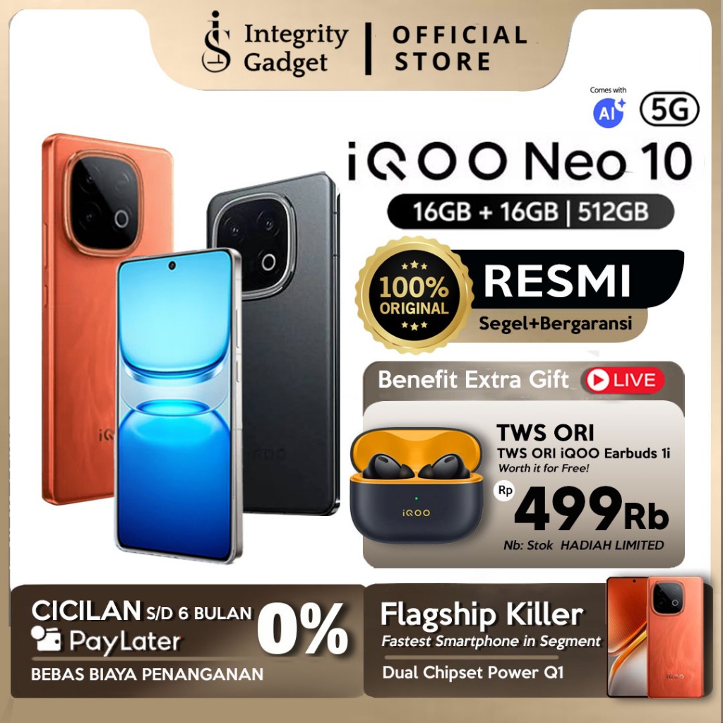 Iqoo Neo 10 Ram 16/512Gb | Official Guarantee | Snapdragon 8S Gen 4 |   Amoled | 7000Mah | Pro Gaming Giá 7,099,000 Đồng*Miễn phí vận chuyển